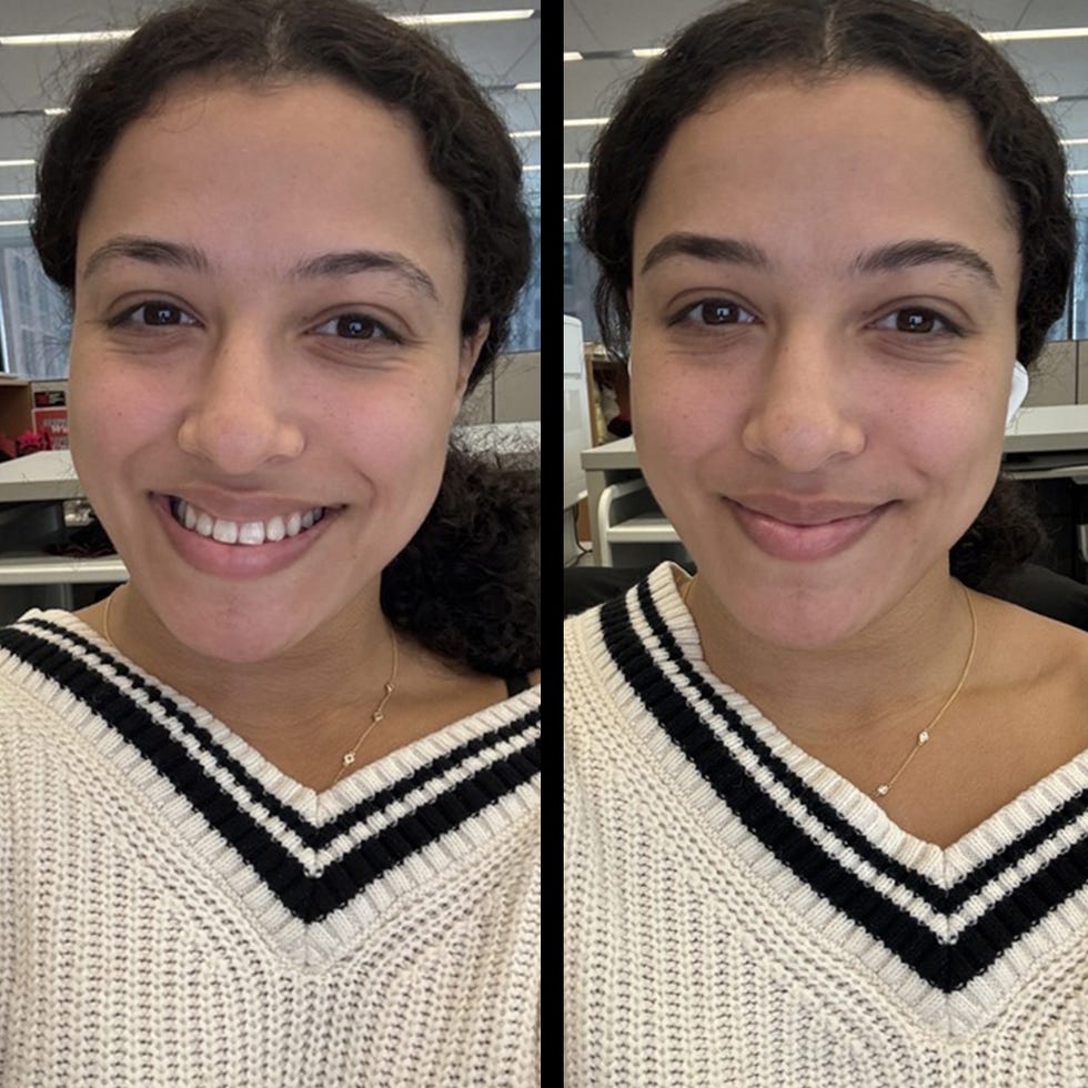 katie mogg, before and after applying the counter brilliant brow tinted brow gel