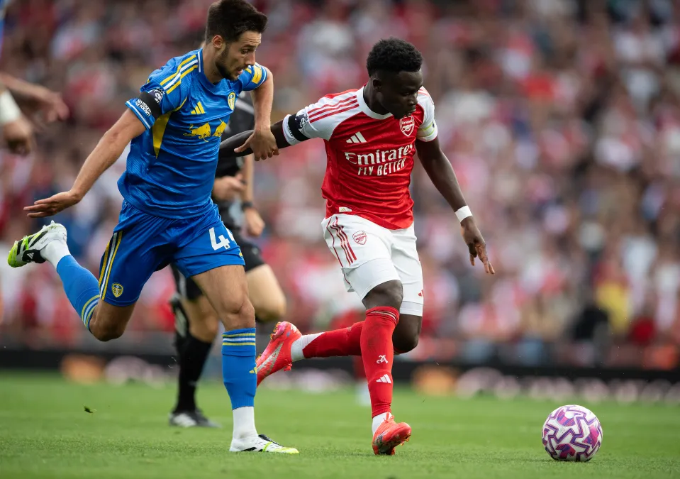 Bukayo Saka in action against Leeds