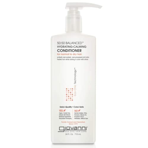 Giovanni Eco Chic 50:50 Balanced Hydrating Calming Conditioner - Leaves Hair Ph Balanced, Ideal for Over-Processed, Environmentally Stressed Hair, No Parabens, Color Safe, Sulfate Free - 24 Oz
