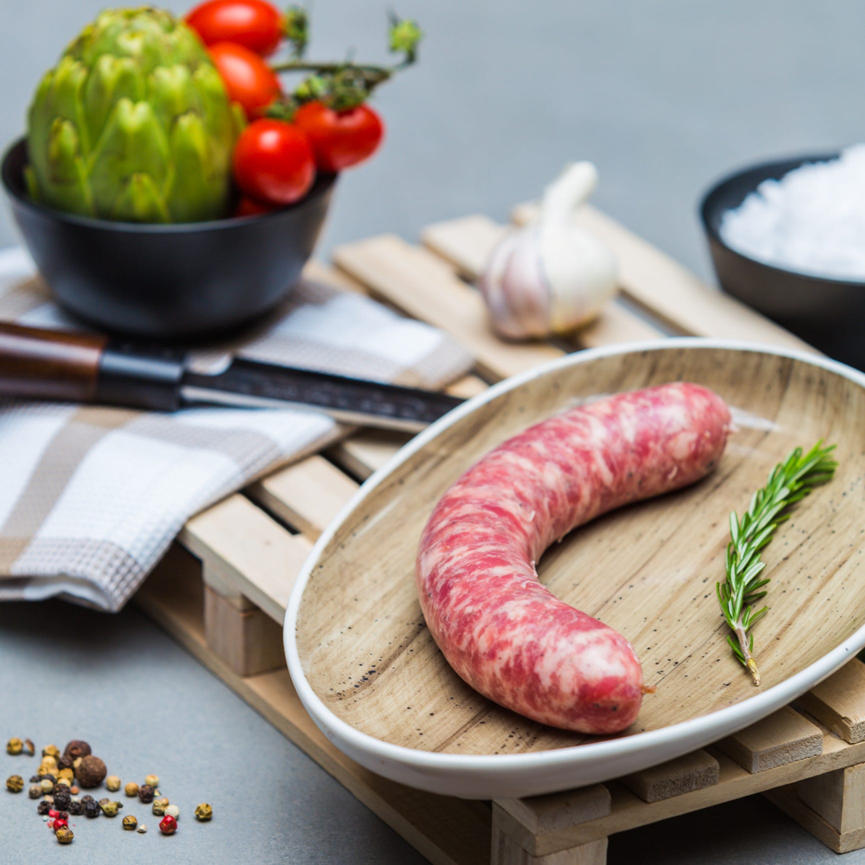 barbecue sausages of all tastes and of all types, chicken, pork, beef photography designed for gourmet butchers