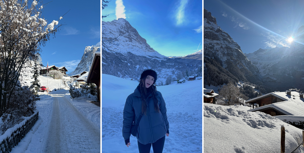 snowcovered landscape with mountains and a pathway
