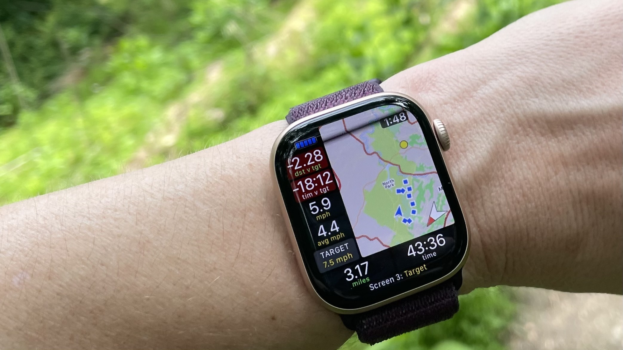 WorkOutDoors app on wrist