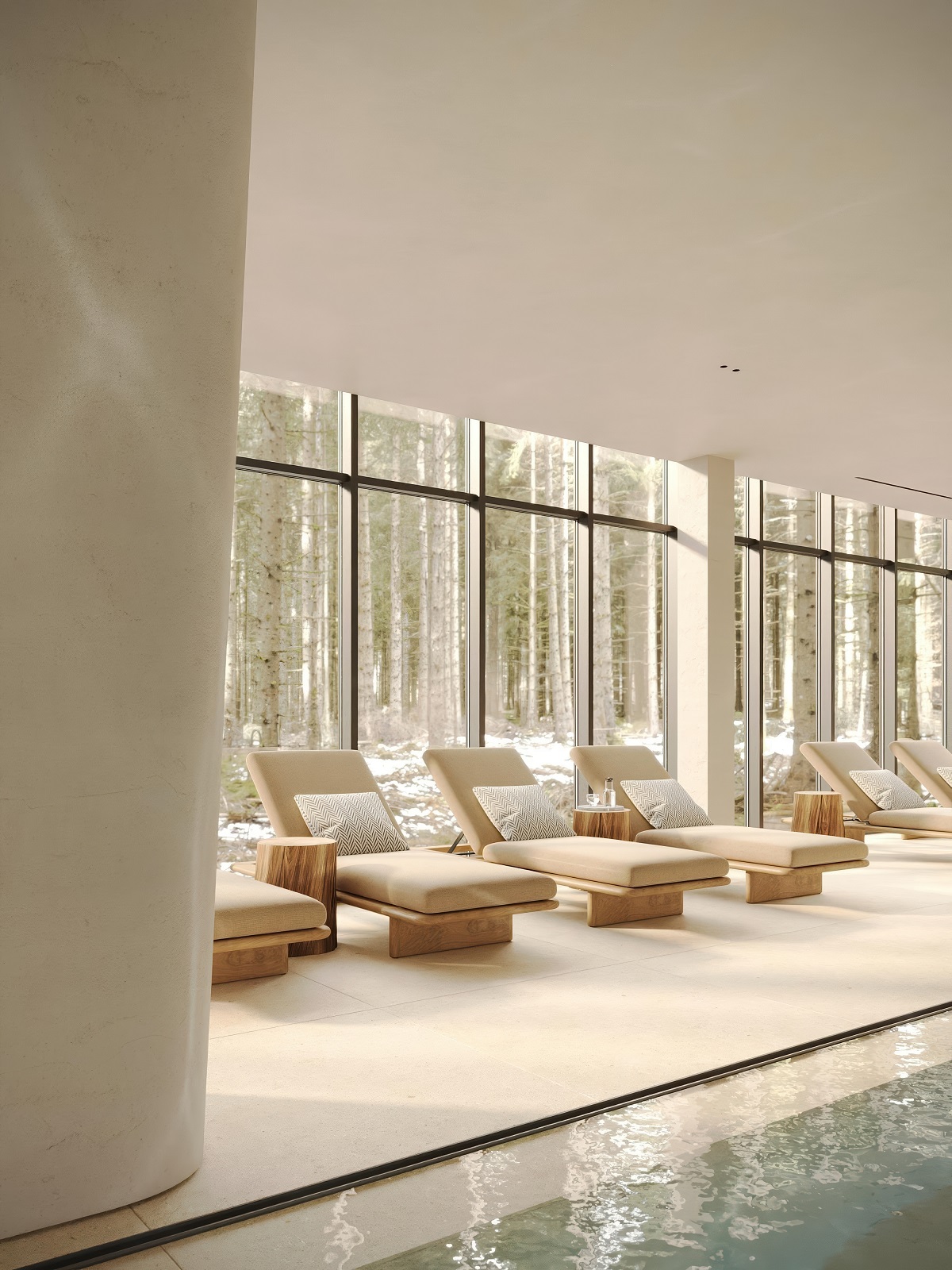 relaxing beds at indoor pool