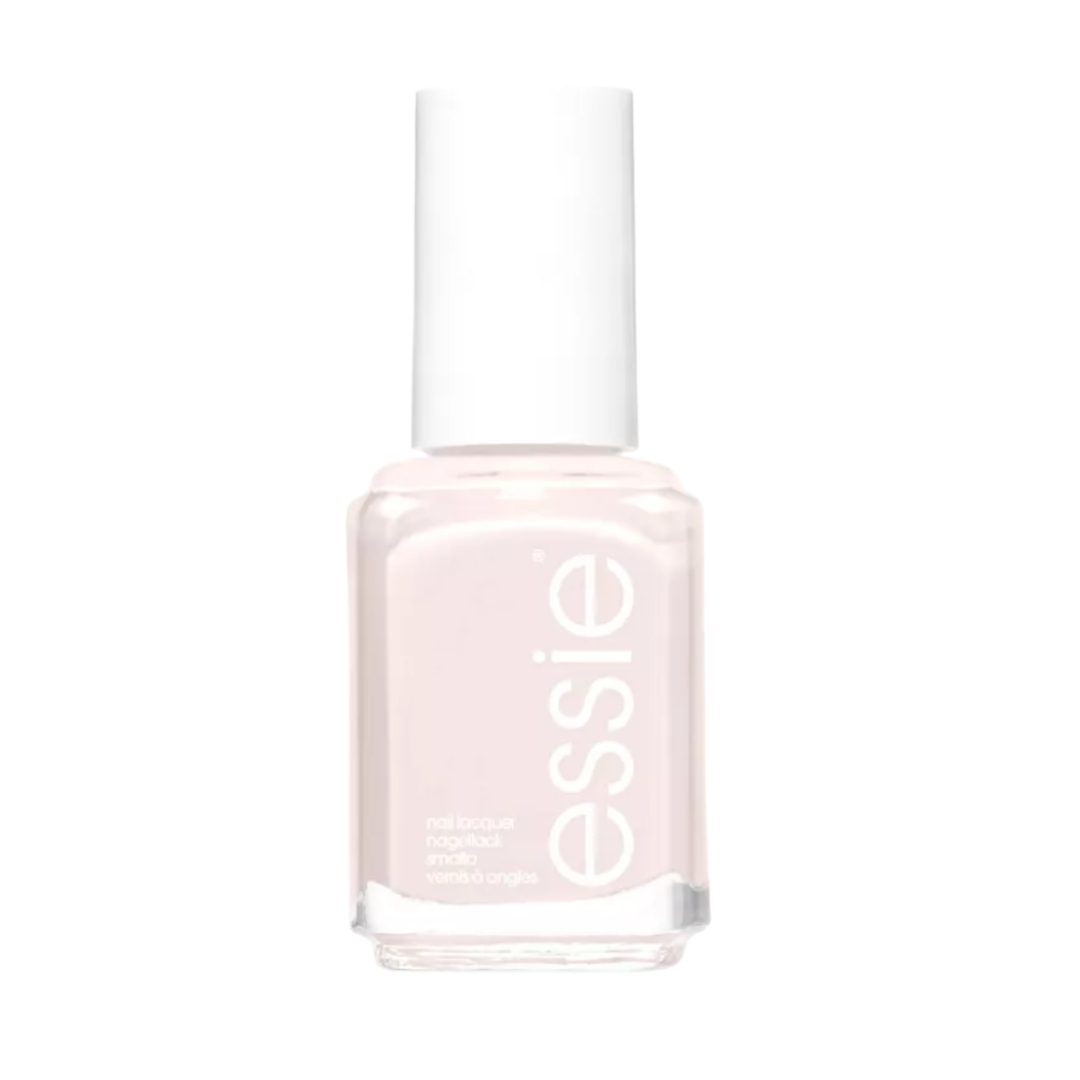 A product shot of the essie nail polish in Marshmallow (a sheer white), on a white background