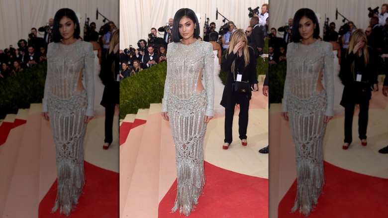 Kylie Jenner at the Met Gala in a silver dress