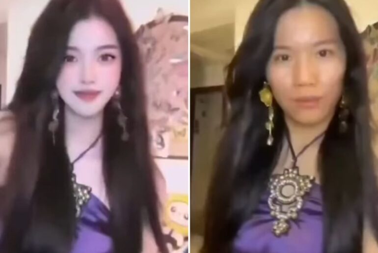 Shock moment filter glitch reveals beauty influencer's REAL face during livestream