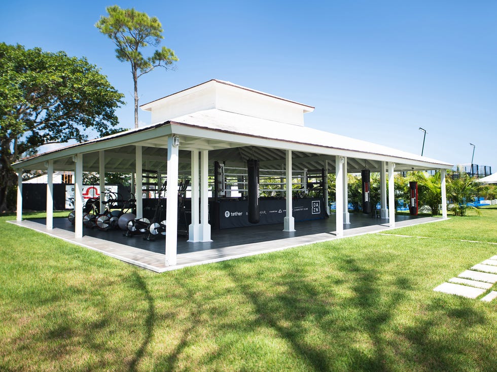 outdoor fitness area with equipment