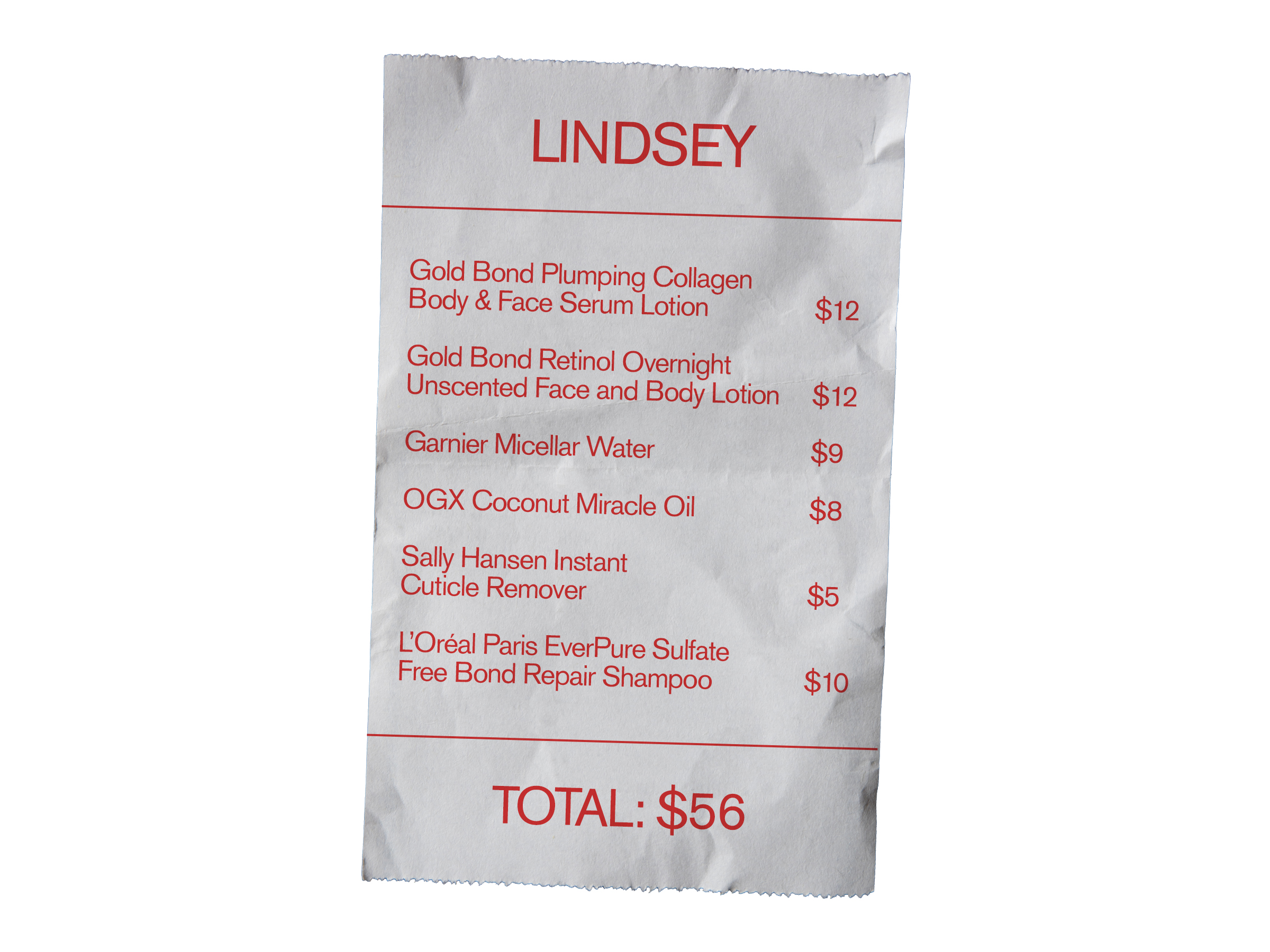Lindsey Zubritsky's Drugstore Beauty Shopping Receipt