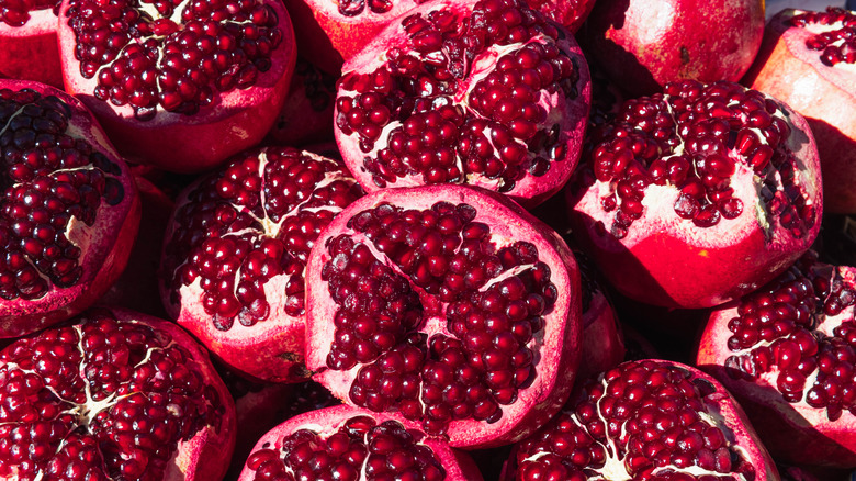 A bundle of cut-open pomegranates