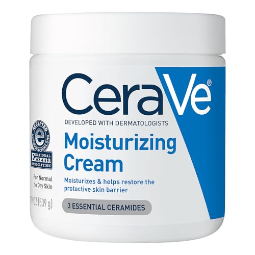 Cerave Moisturizing Cream, Body and Face Moisturizer for Dry Skin, Body Cream With Hyaluronic Acid and Ceramides, Daily Moisturizer, Oil-Free, Fragrance Free, Non-Comedogenic, 19 Ounce