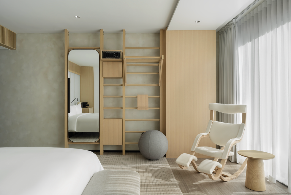 modern minimalist bedroom with wooden decor elements