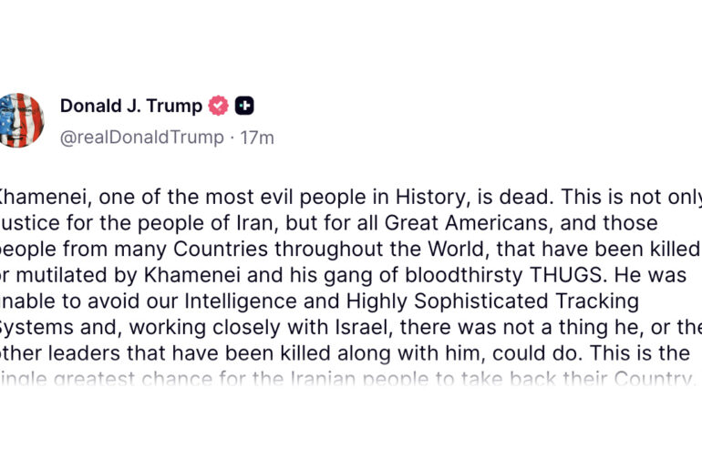 Trump Says Khamenei Is Dead, Iranian Forces Seeking Immunity, Urges Iranians To “Take Back” Country