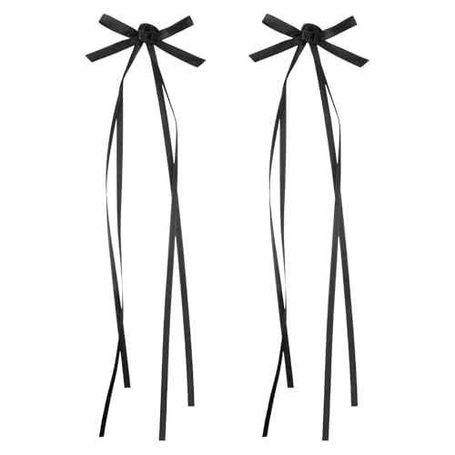 2 Pcs Black Hair Bows for Women, Hair Ribbon Hairs Bows With Long Tail, Cute Hairs Ribbons Bow Satin for Women Accessories