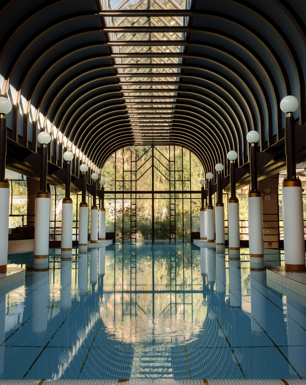 indoor swimming pool with a modern architectural design