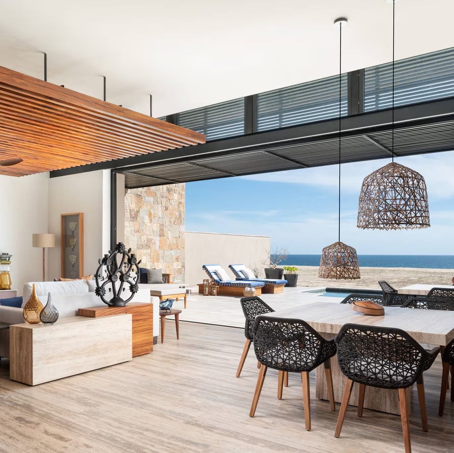 modern living space with open layout and ocean view