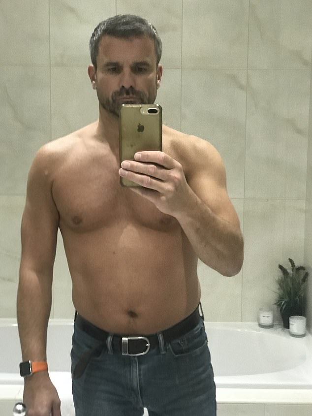 Jason Smith, 56, was diagnosed with hypertension, high cholesterol and pre-diabetes after years of neglecting his health. He is pictured in late February 2019