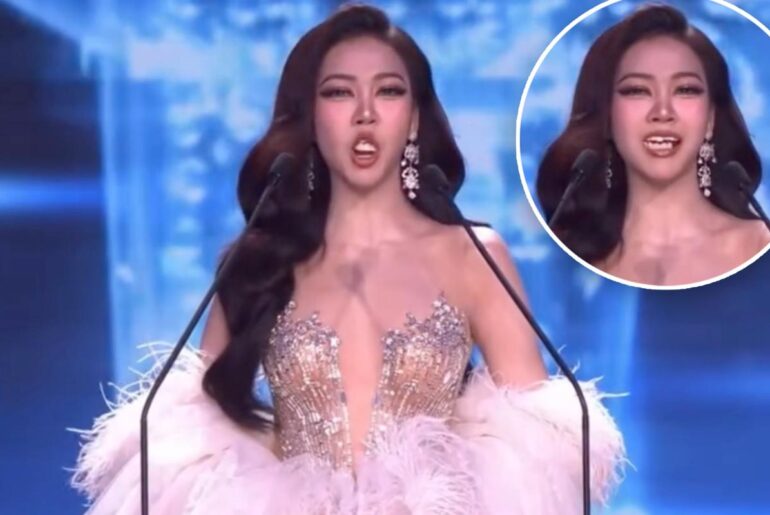 Pageant contestant shocks viewers after losing her teeth mid-speech 
