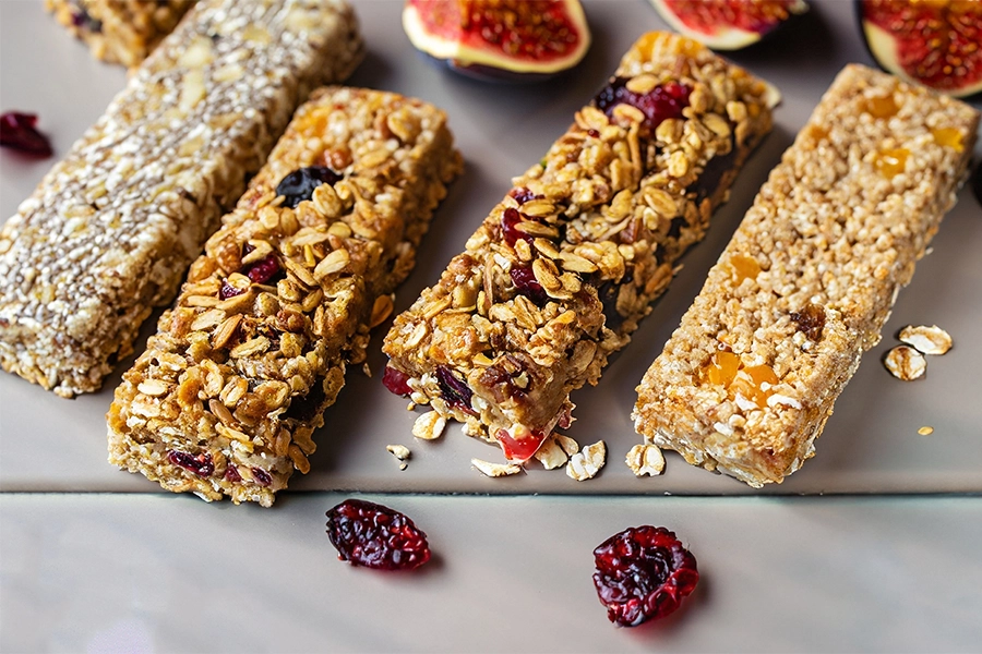 Healthy protein bars with dried fruits.