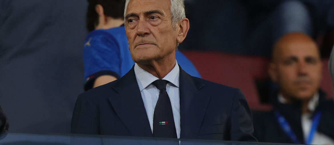 BOLOGNA, ITALY - JUNE 4: President Gabriele Gravina of the FIGC looks on during the international Friendly match between Italy and Turkiye at Renato Dall
