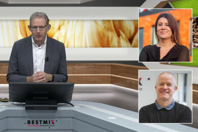 Line up of the webinar, with top right Lynn Verstrepen, Bestmix and bottom right Karel Vervaet, Bestmix. Photo: Company Webcast.