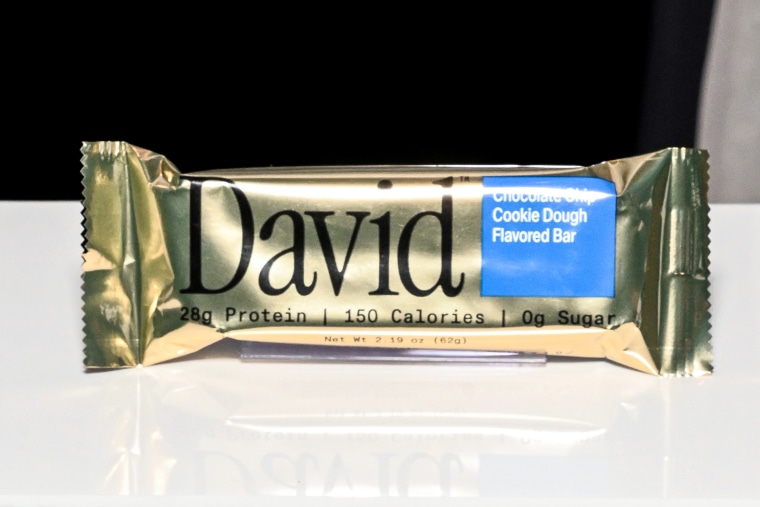 A Chocolate Chip Cookie Dough Flavored Bar from the brand David Protein