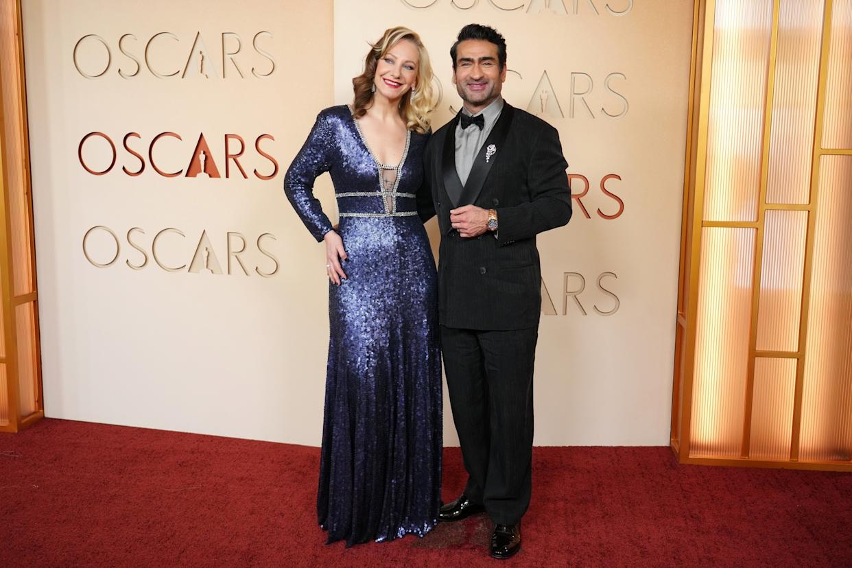 Jordan Strauss/Invision/AP - PHOTO: Emily V. Gordon, left, and Kumail Nanjiani arrive at the Oscars, March 15, 2026, at the Dolby Theatre in Los Angeles.