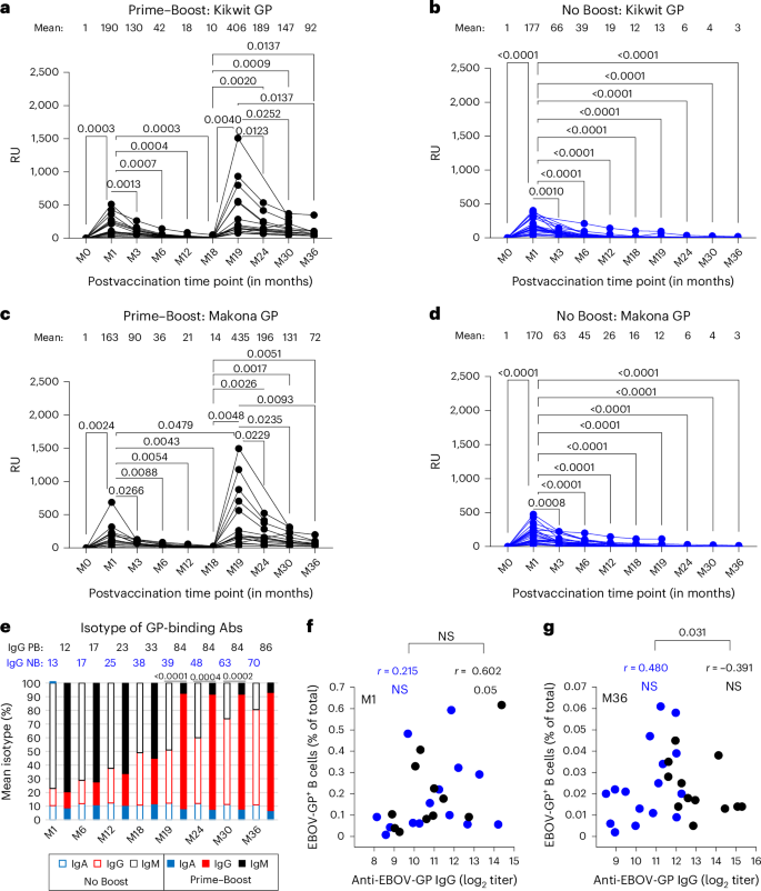 Fig. 3: Anti-EBOV-GP and B cells following rVSV∆G-ZEBOV-GP vaccination.