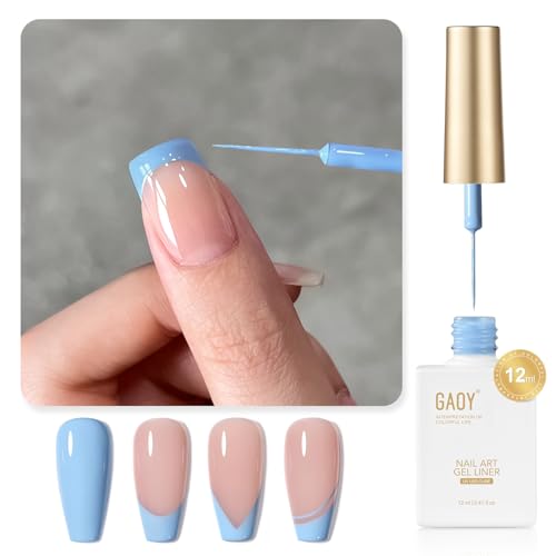 Gaoy Light Blue Swirl Gel Nail Polish Art Liner, 12ml Baby Pastel Blue Color Nail Paint Design With Thin Brush, Uv Light Cure for Diy French Manicure at Home