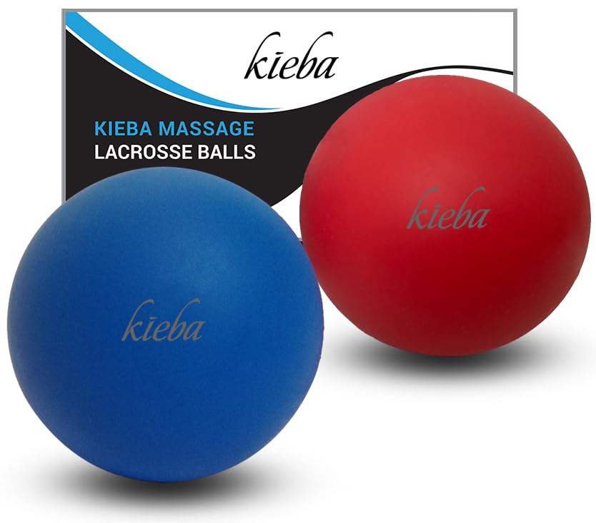Massage Lacrosse Balls for Myofascial Release, Trigger Point Therapy, Muscle Knots, and Yoga Therapy. Set of 2 Firm Balls (blue and Red)