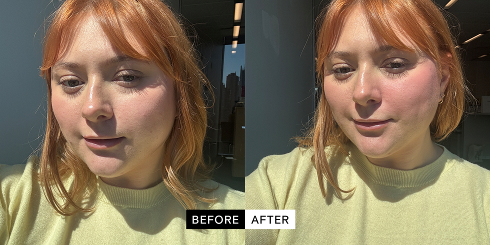 Comparison of two images showcasing a hair transformation.