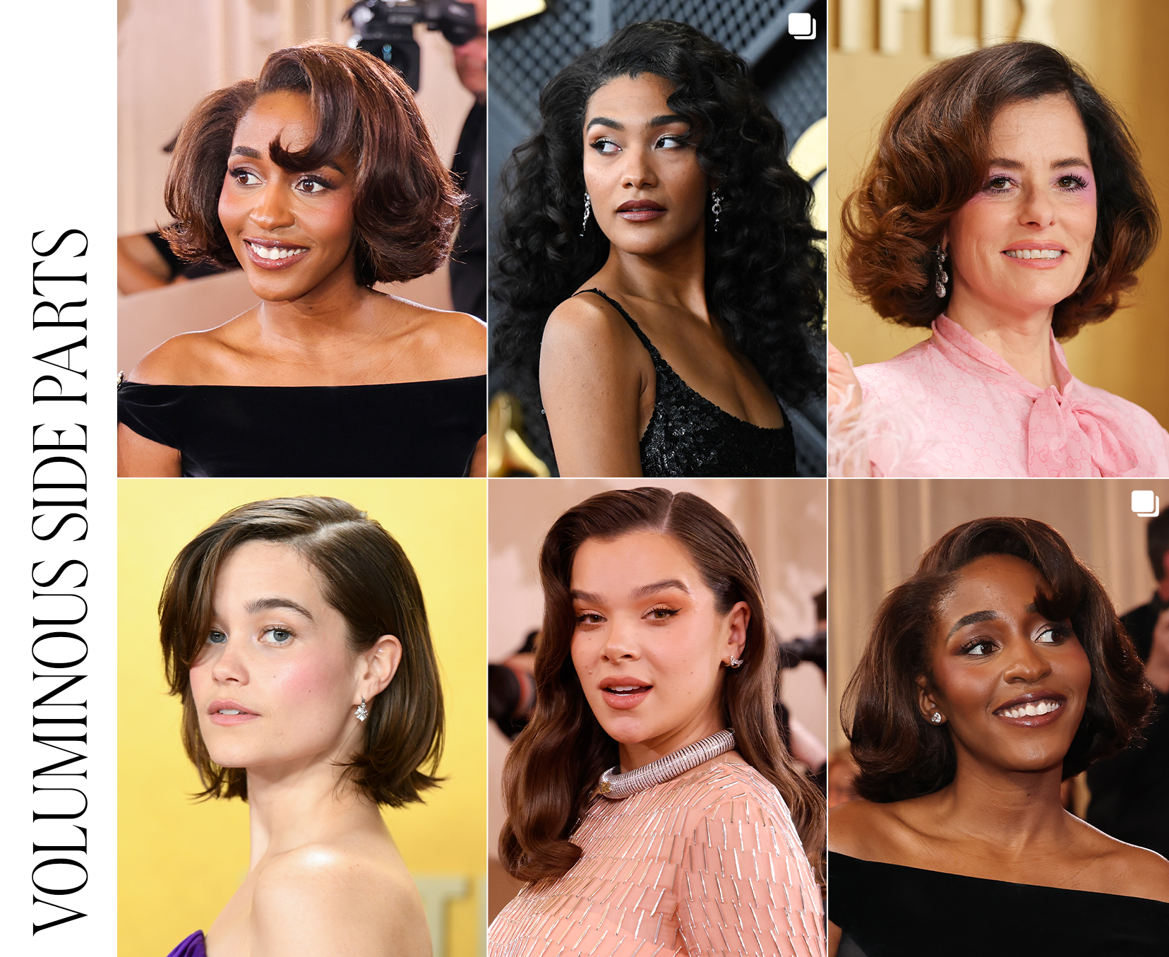 Collage of voluminous side parts on the red carpet