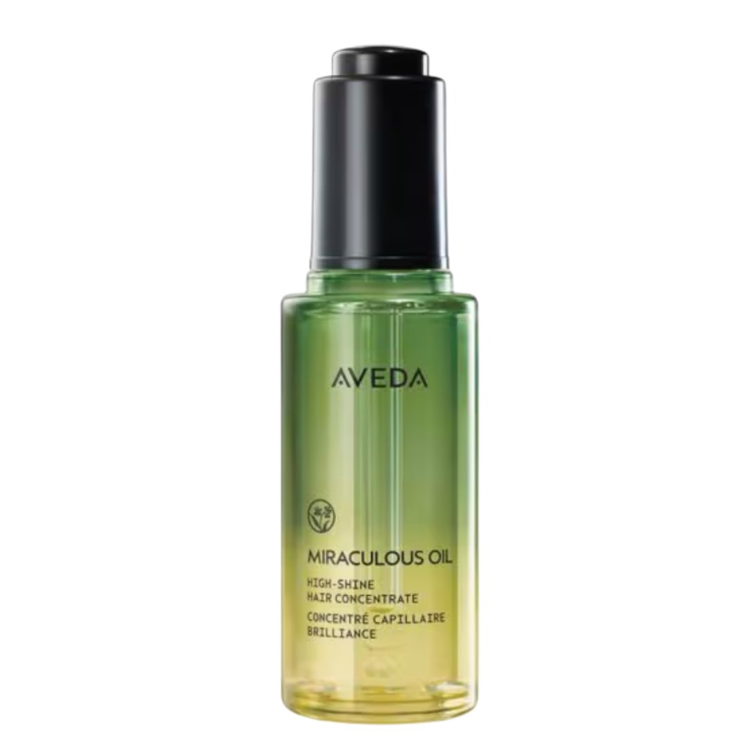 A product shot of the Aveda Miraculous Oil High-Shine Hair Concentrate, on a white background