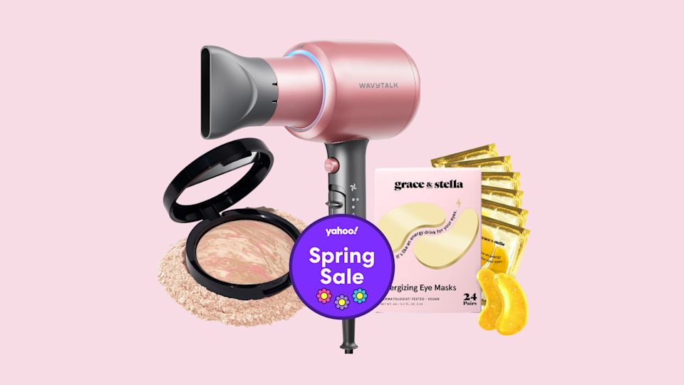 beauty products on a pink background
