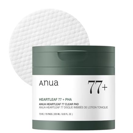Anua Heartleaf 77 Toner Pads, Mild Exfoliating Facial Pad for Glass Skin, Hydrating Pore Care for Sensitive Skin, Heartleaf Extract, Pha, Centella, Non Comedogenic, Korean Skin Care, 70 Pads