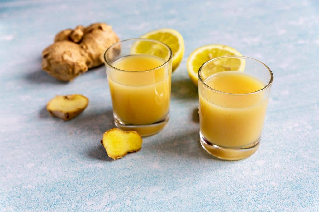 ginger lemon energy shot with two glasses
