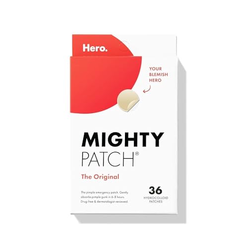 Mighty Patch Original Patch From Hero Cosmetics - #1 Hydrocolloid Acne Pimple Patches for Face, Shrinking Zits & Whiteheads in 1 Use, Nighttime Spot Pimple Stickers for Face, 36 Count