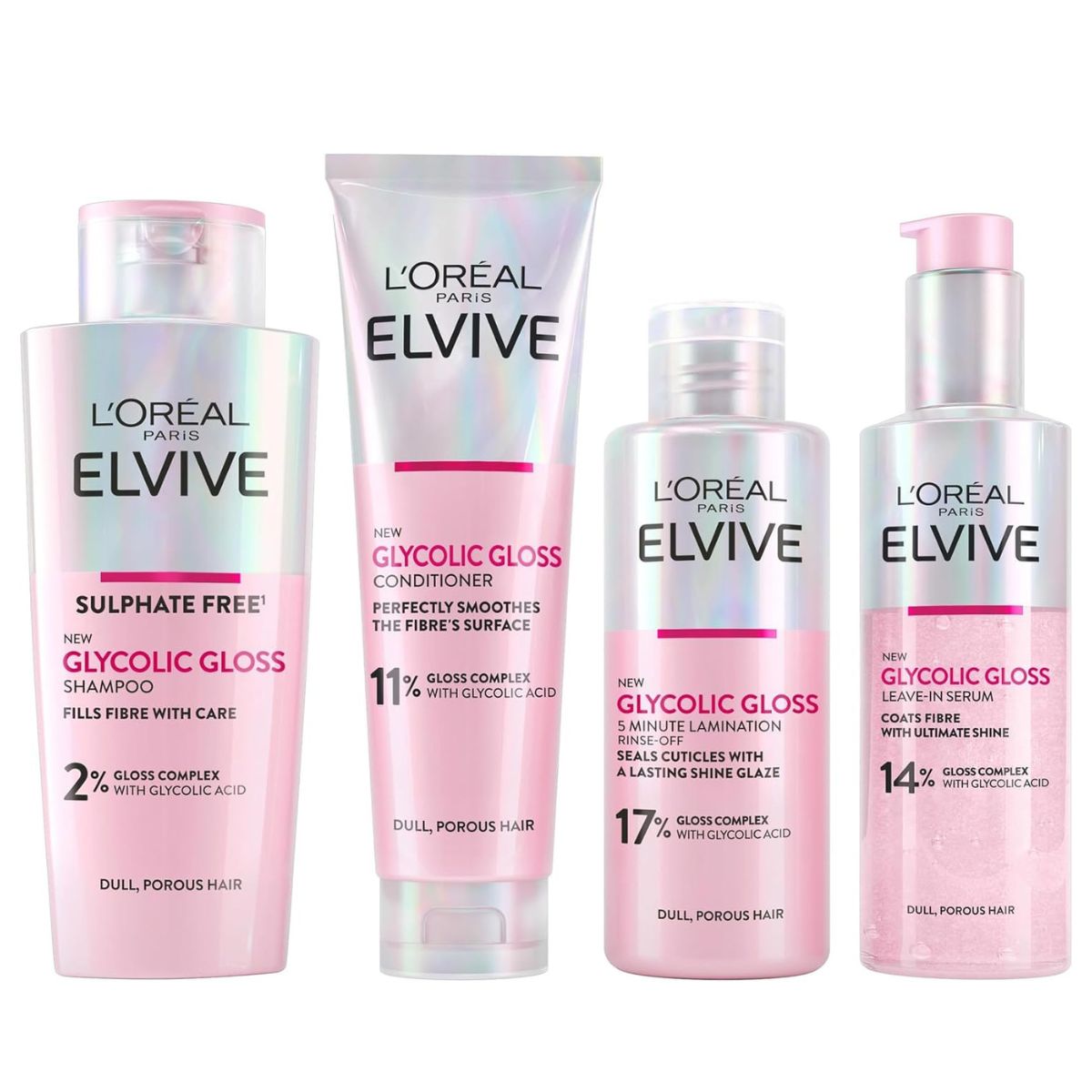 L'Oréal Paris, Elvive Glycolic Gloss Shampoo, Conditioner and Rinse-Off Treatment Set