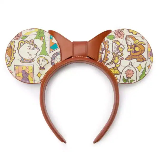 Beauty and the Beast" themed brown headband with exclusive stained-glass style ears, inspired by Dooney & Bourke, at Disney Parks.