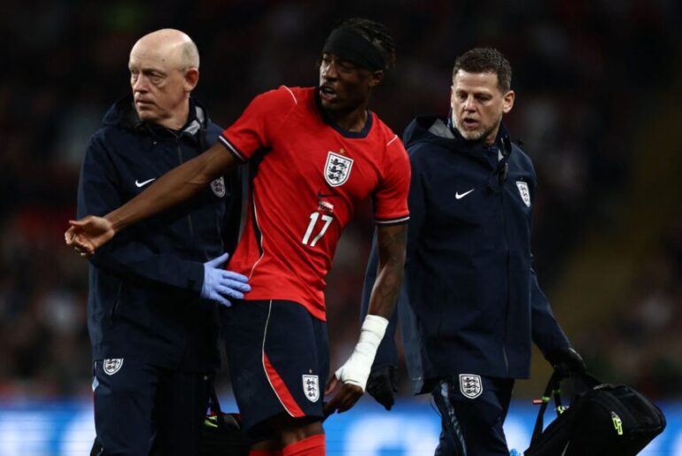 Arsenal sweat on Noni Madueke's fitness as England winger is forced off injured in friendly against Uruguay