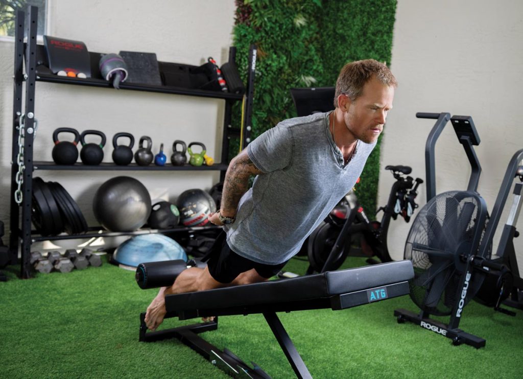 Jeff’s gym, thoughtfully converted from a garage, is a space he uses to regularly train. Photo by Nick Shirghio