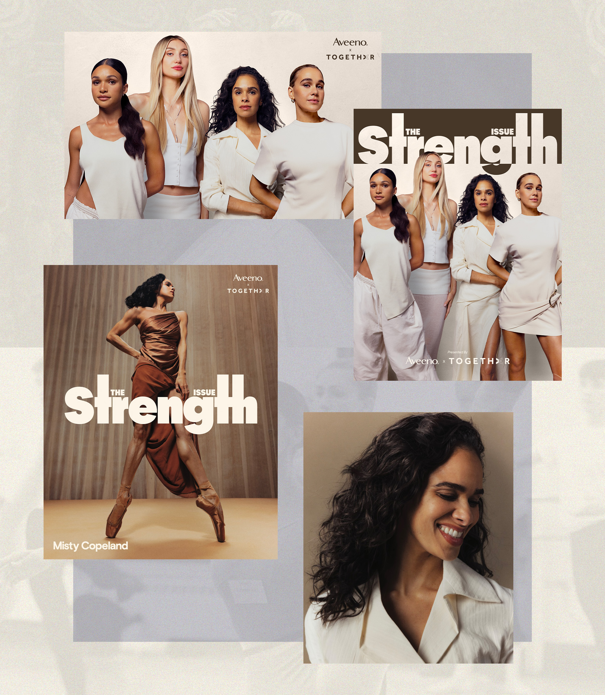 Misty Copeland poses for Aveeno x Togethxr The Strength Issue with Sophia Wilson, Cameron Brink, and Ali Truit