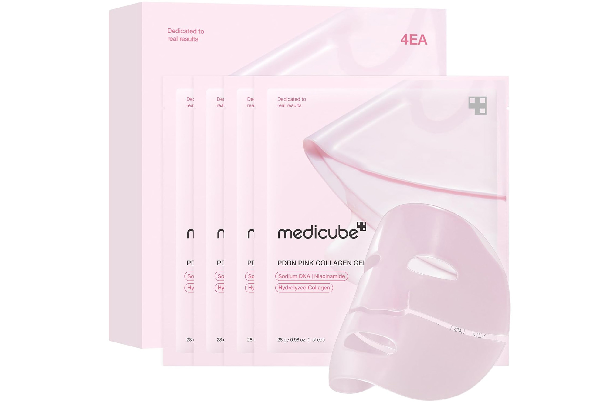 Medicube PDRN Pink Collagen Gel mask with Sodium DNA, Niacinamide, and Hydrolyzed Collagen.