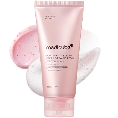 Medicube Facial Cleanser Pdrn Pink Glutathione Capsule Foam Cleanser | Daily Face Wash for Pore Care, Uneven Skin Tone, Texture | Hydrating & Nourishing Deep Cleansing | Korean Skincare, 4.23 Oz
