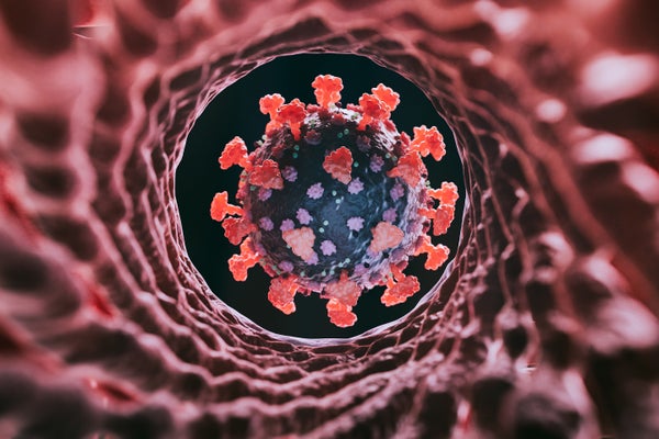 Illustration of a Sars COV-2 virus