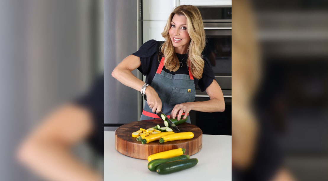 Shereen Pavlides cutting vegetables on a cutting board