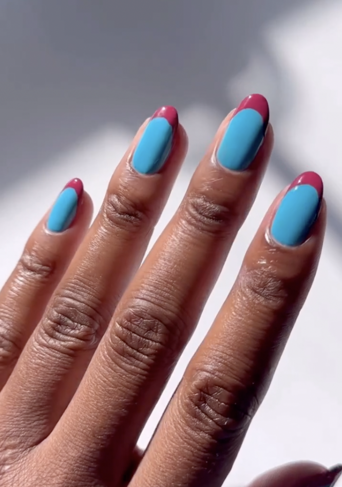 Blue and berry French tips.