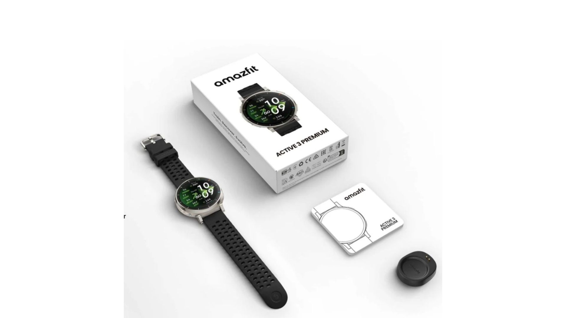 The Amazfit Active 3 Premium smartwatch pictured during unboxing