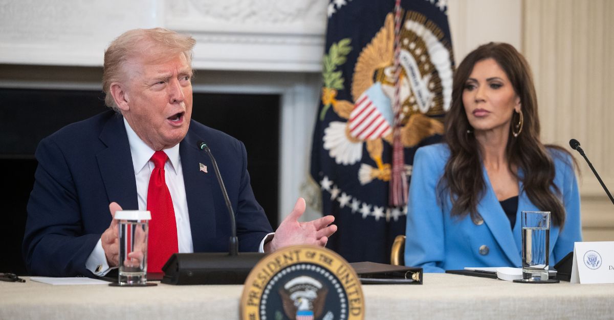 Donald Trump on the left; Kristi Noem on the right.