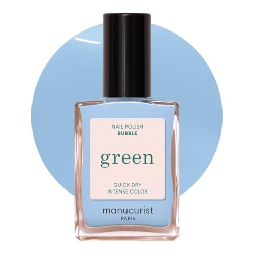 Manucurist Green Quick Dry Nail Polish Bubble - Blue Pastel Nail Polish - 9-Free, Plant-Based and Vegan - Non Toxic - Natural Classic - Nails Care - Manicure - Made in France - 0.5 Fl Oz