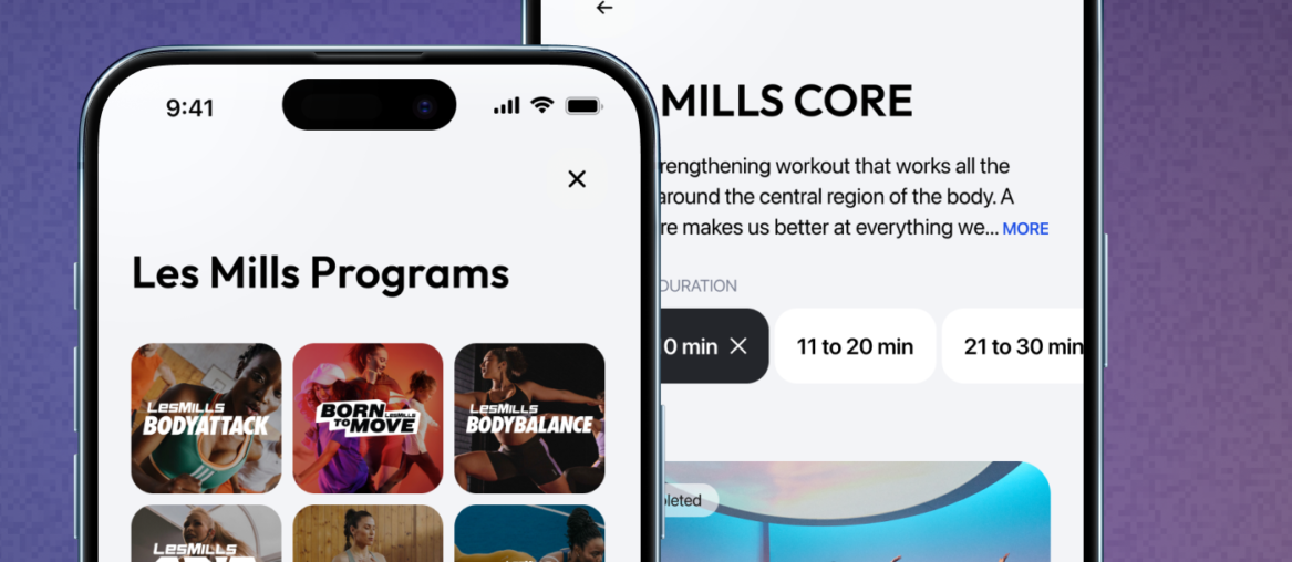 A screen depicting the variety of Les Mills apps following an integration with Zing Coach.